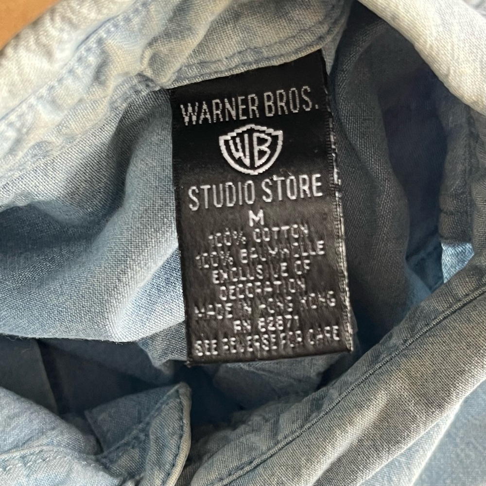 Warner Bros. Studio Store Vintage Medium Blue Unisex Denim Button Down Shirt - Picture 4 of 8